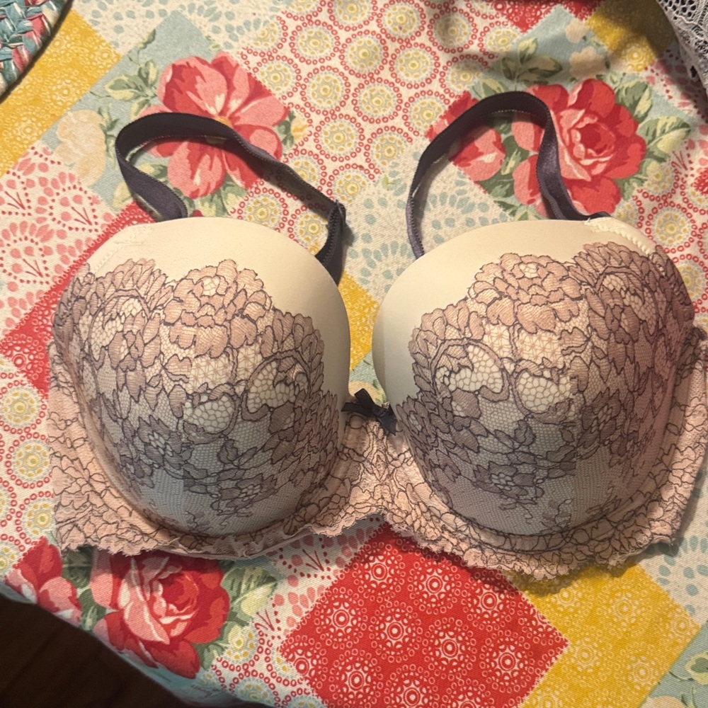 Victoria's Secret Cream and Purple Lace Bra